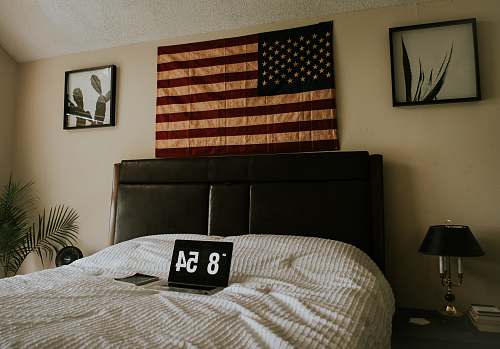 bedroom flag of U.S.A. on wall indoors